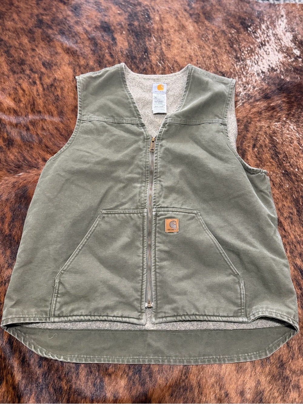 Vintage Carhartt Olive Green V26 VOC Mens XL Tall Sherpa Lined Duck Canvas Vest